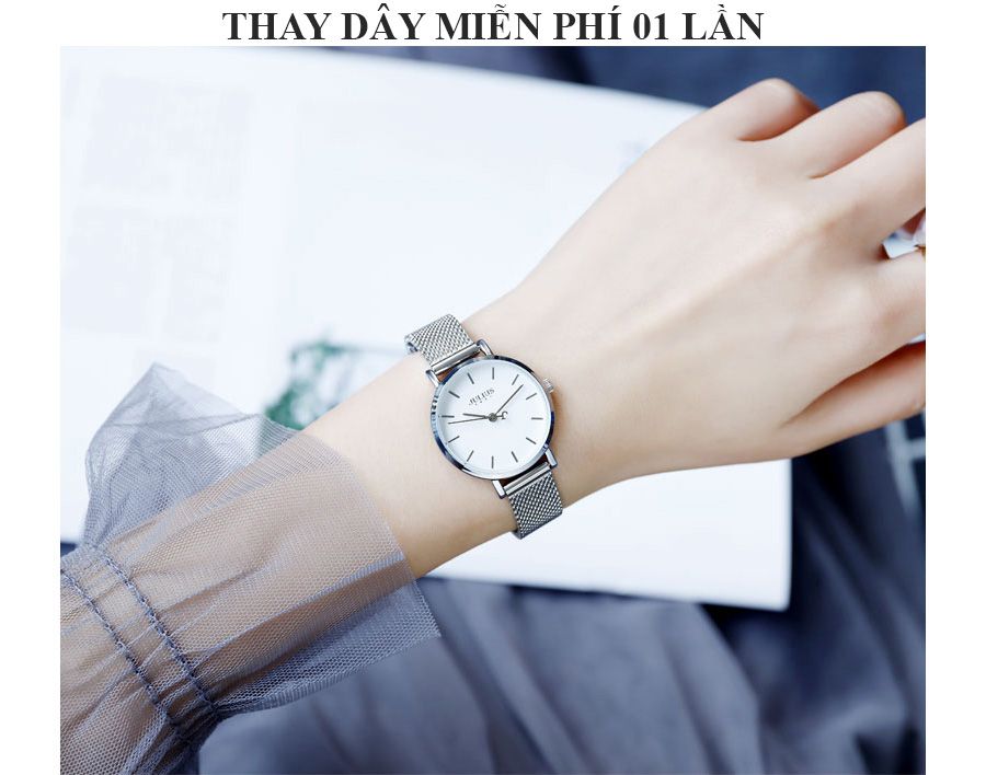 Đồng Hồ Nữ JA-1164LA Julius Hàn Quốc Dây Thép (Bạc)