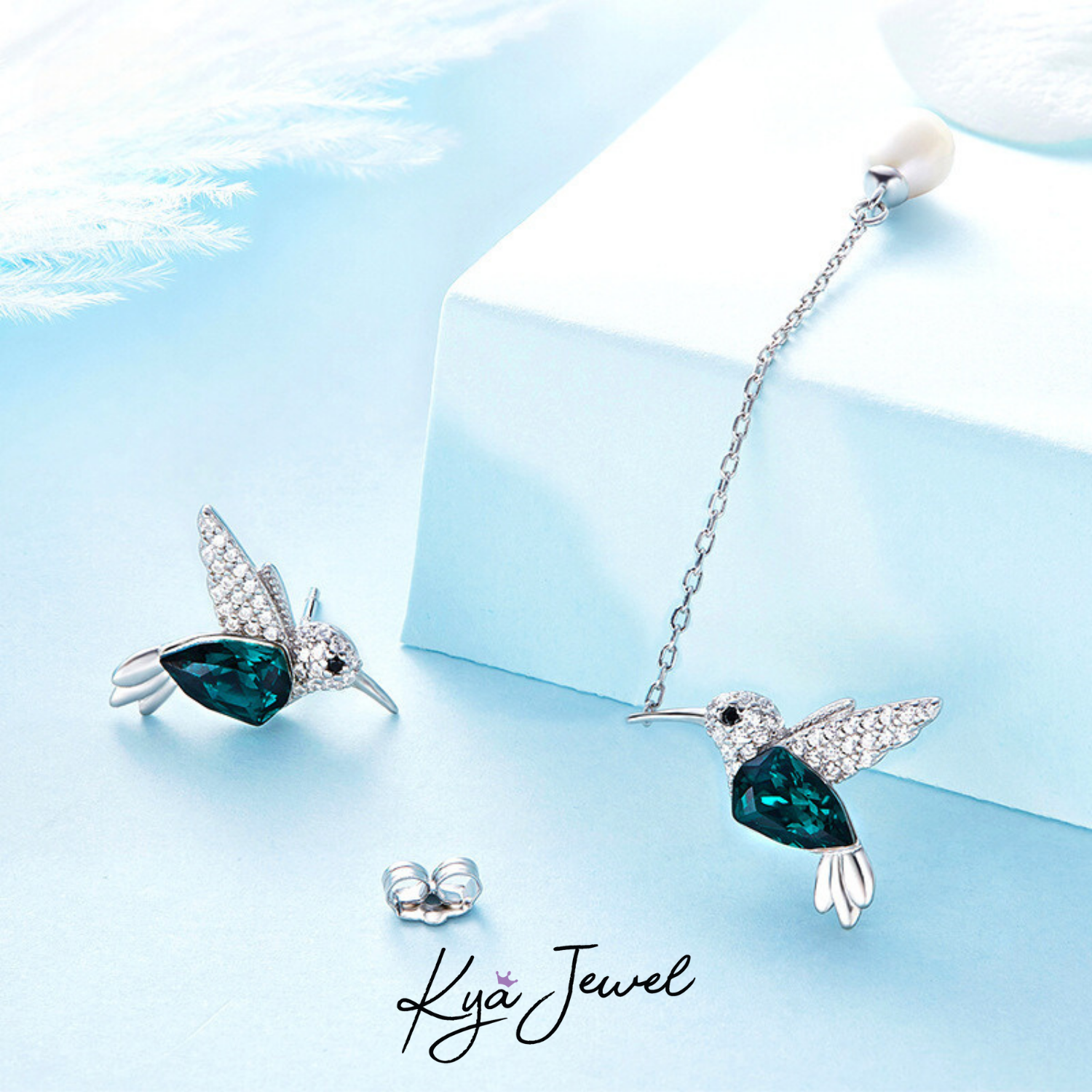 Bộ trang sức bạc chim ruồi đá Swarovski