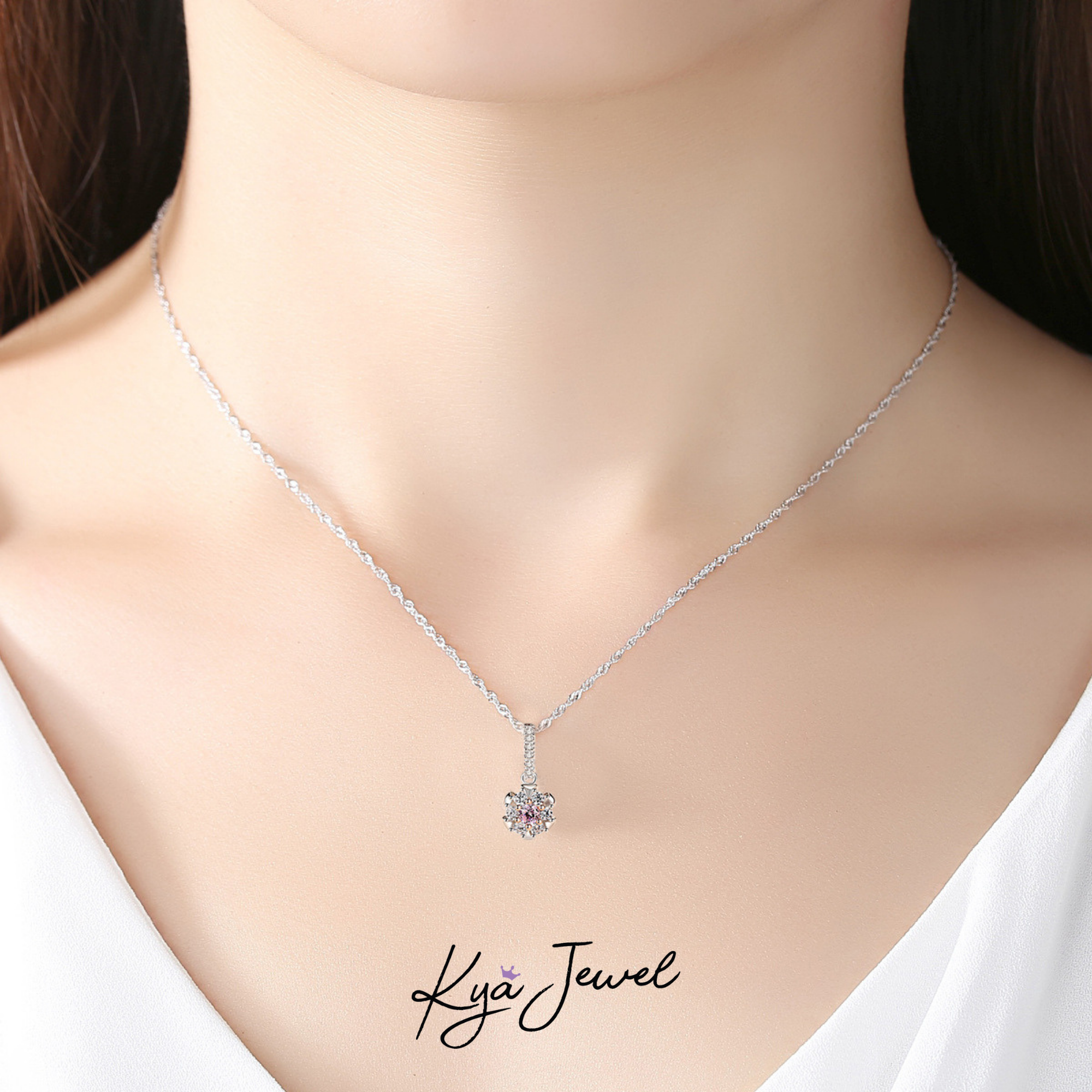 Dây chuyền nữ bạc Ý nhụy hồng tinh tế