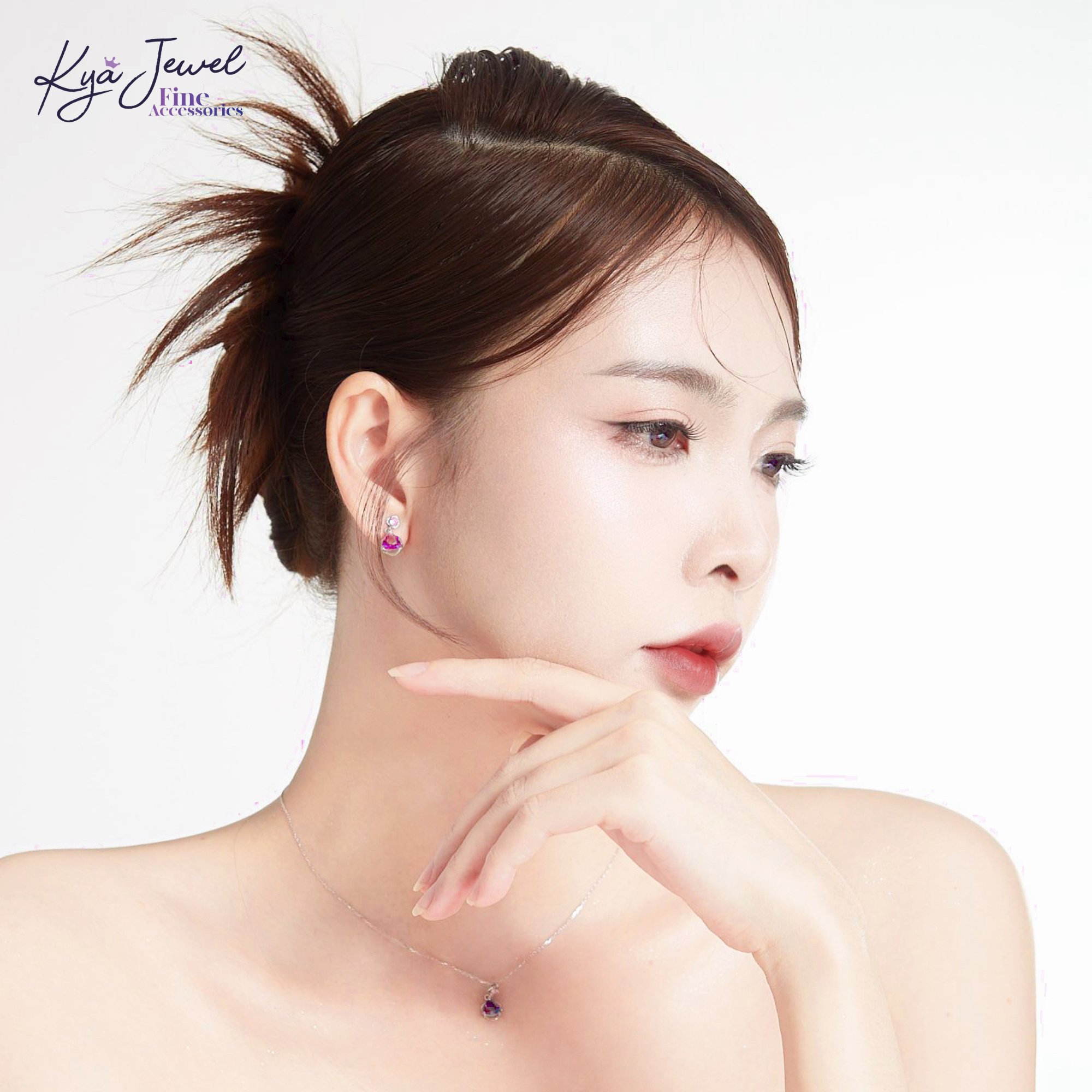 Bộ trang sức bạc đá tam giác màu tím sang trọng