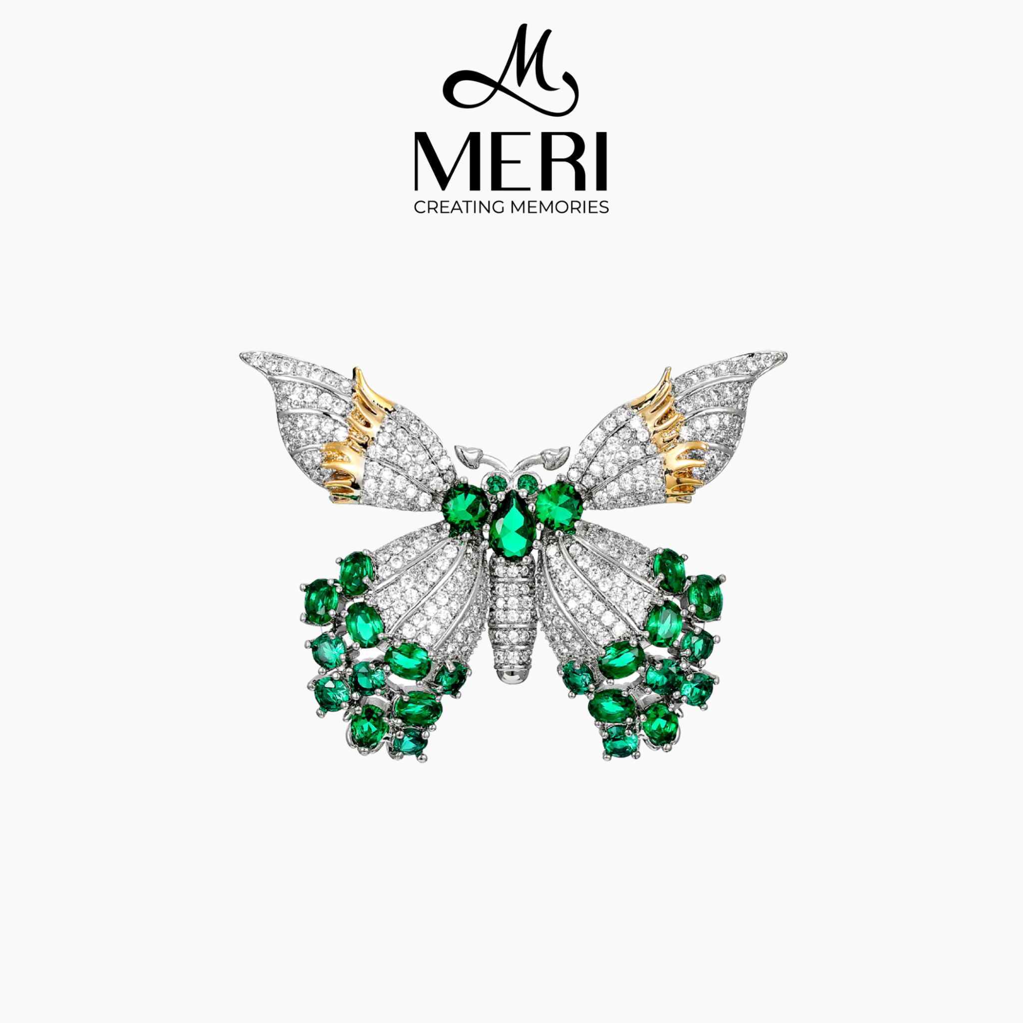 Cài áo Butterfly khảm đá xanh cao cấp
