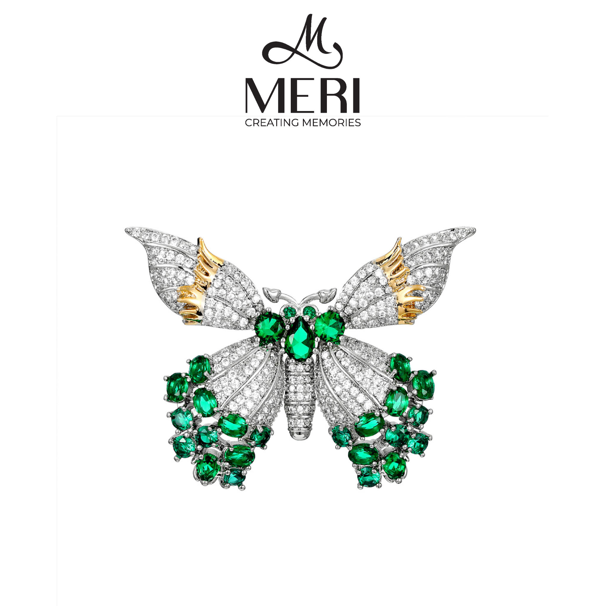 Cài áo Butterfly khảm đá xanh cao cấp
