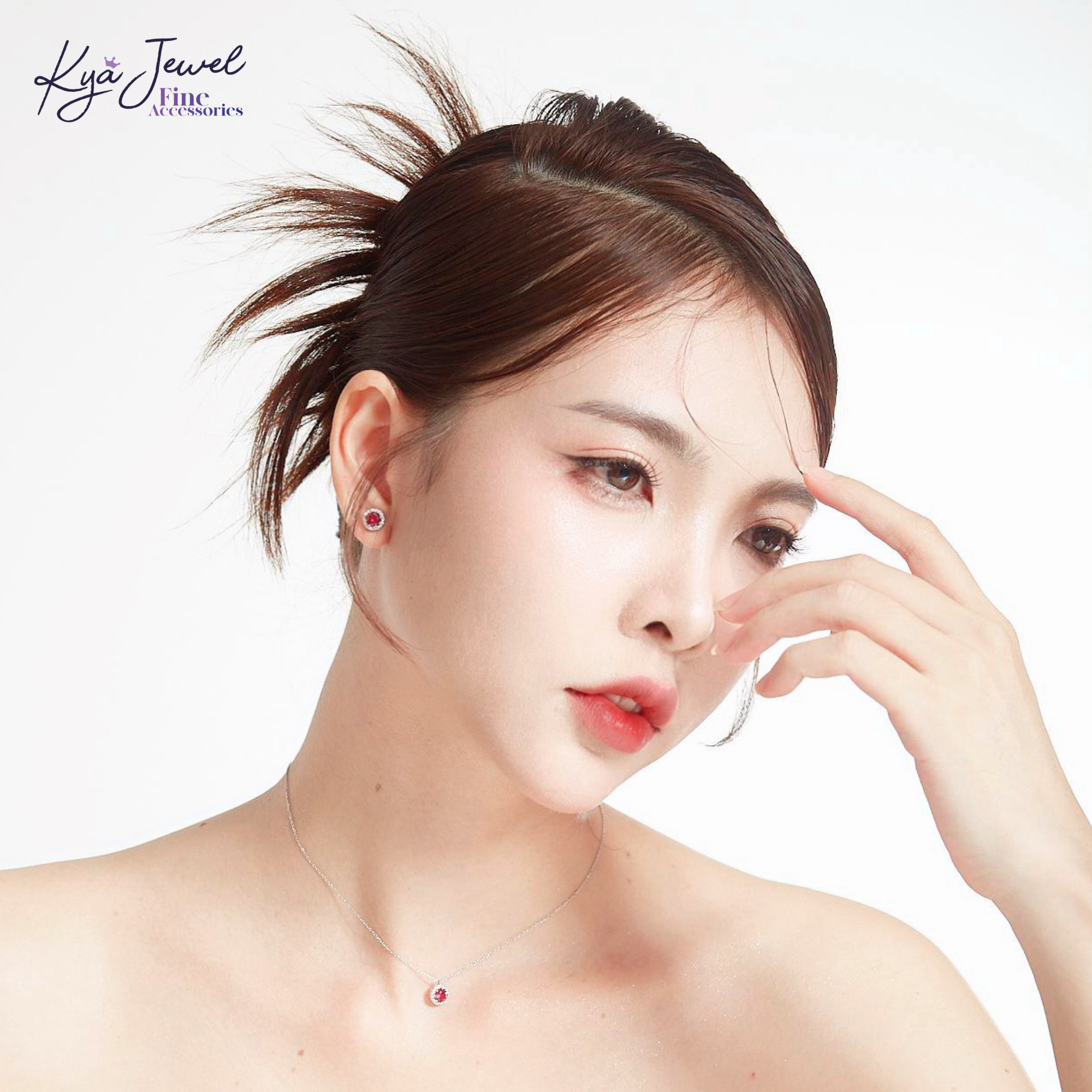 Bộ trang sức bạc Ý 925 đá hồng duyên dáng