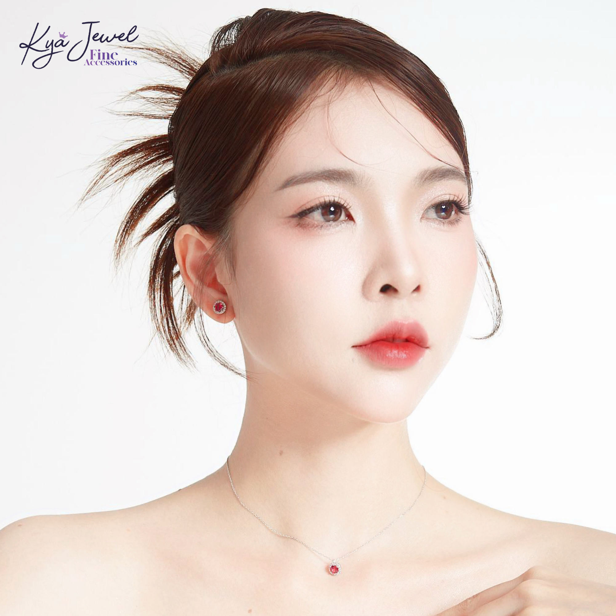 Bộ trang sức bạc Ý 925 đá hồng duyên dáng