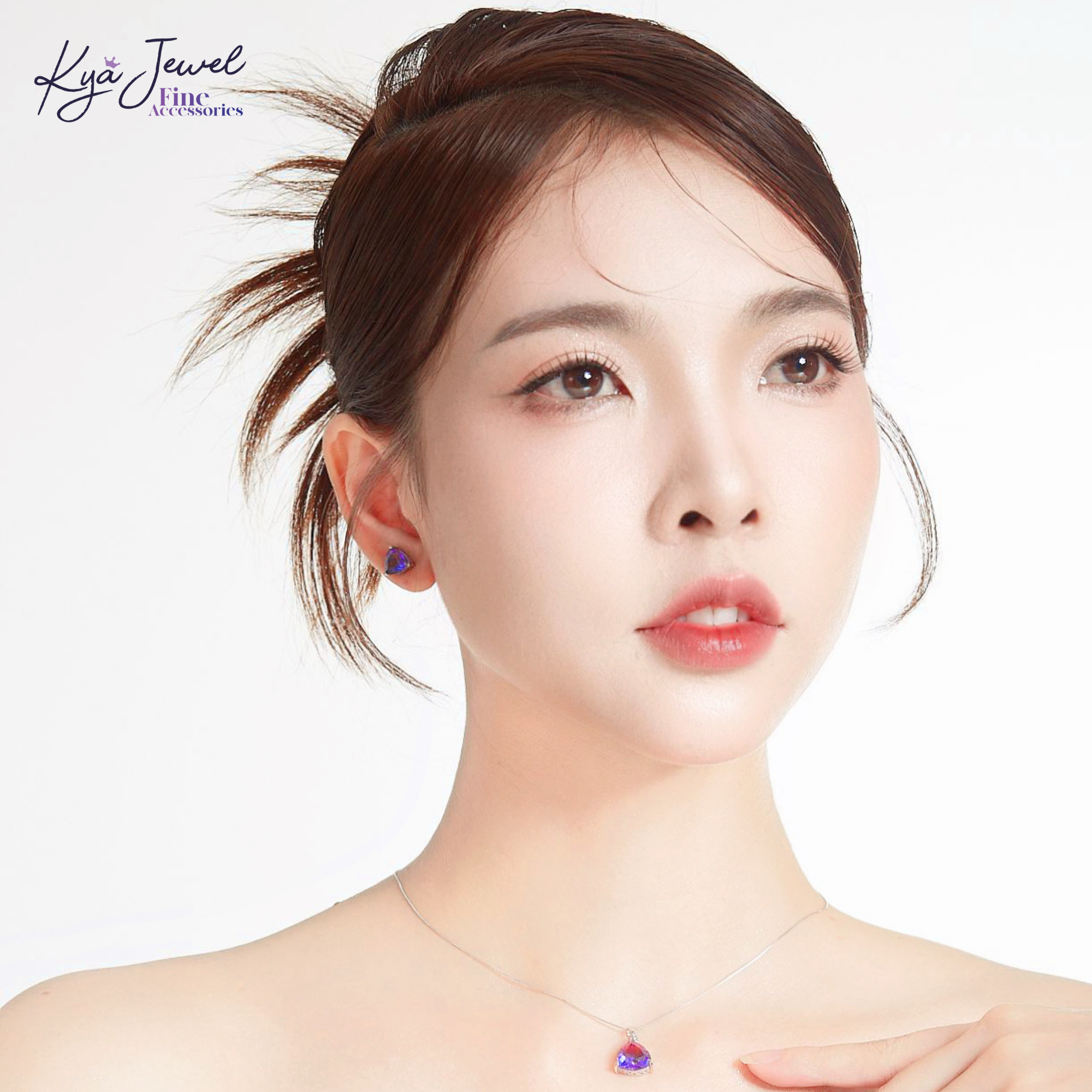 Khuyên tai bạc nữ đá tím tam giác cao cấp