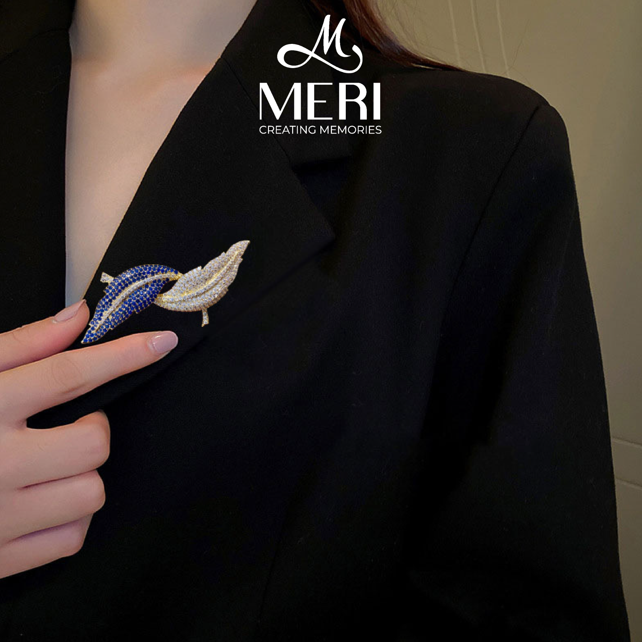 Cài áo Leaf khảm đá cao cấp