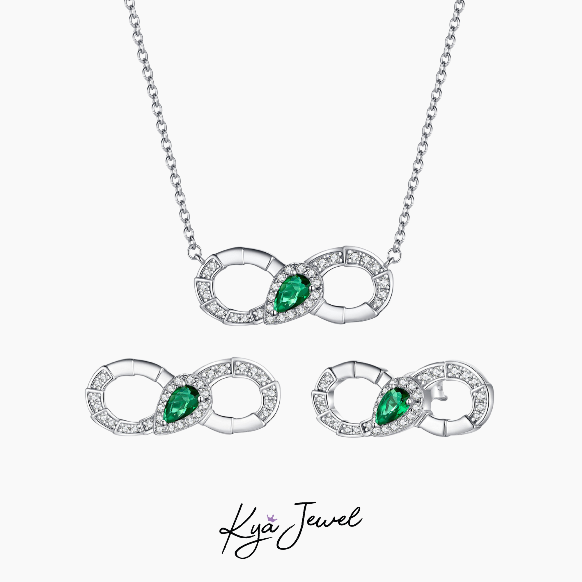 Bộ trang sức Swarovski Love cao cấp xanh pha lê