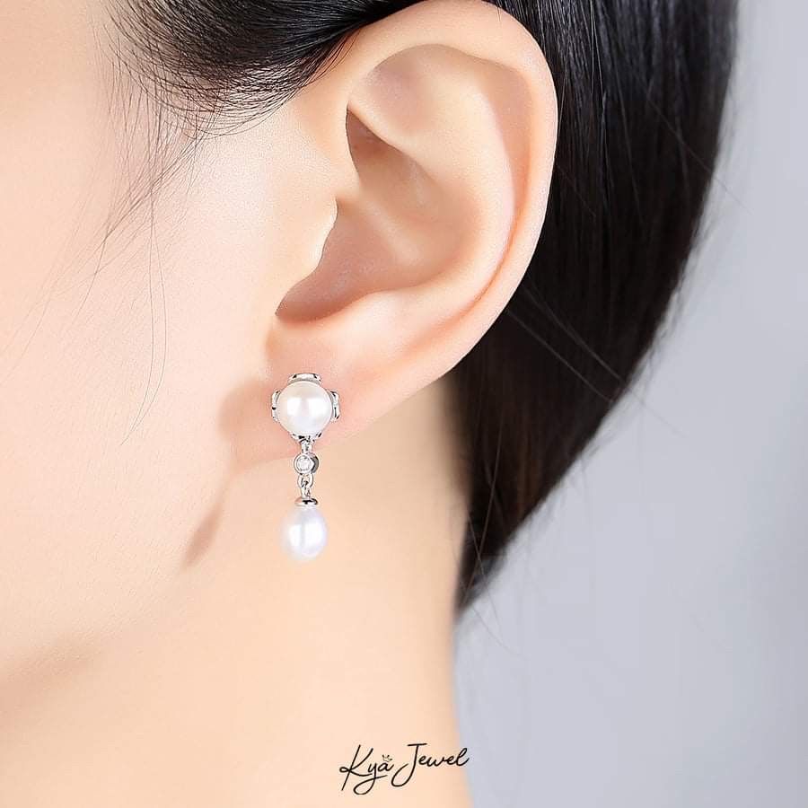 Hoa tai ngọc trai tự nhiên dáng giọt nước nữ tính