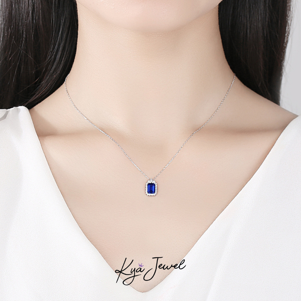 Dây chuyền nữ bạc đính đá cz màu xanh dương tinh tế