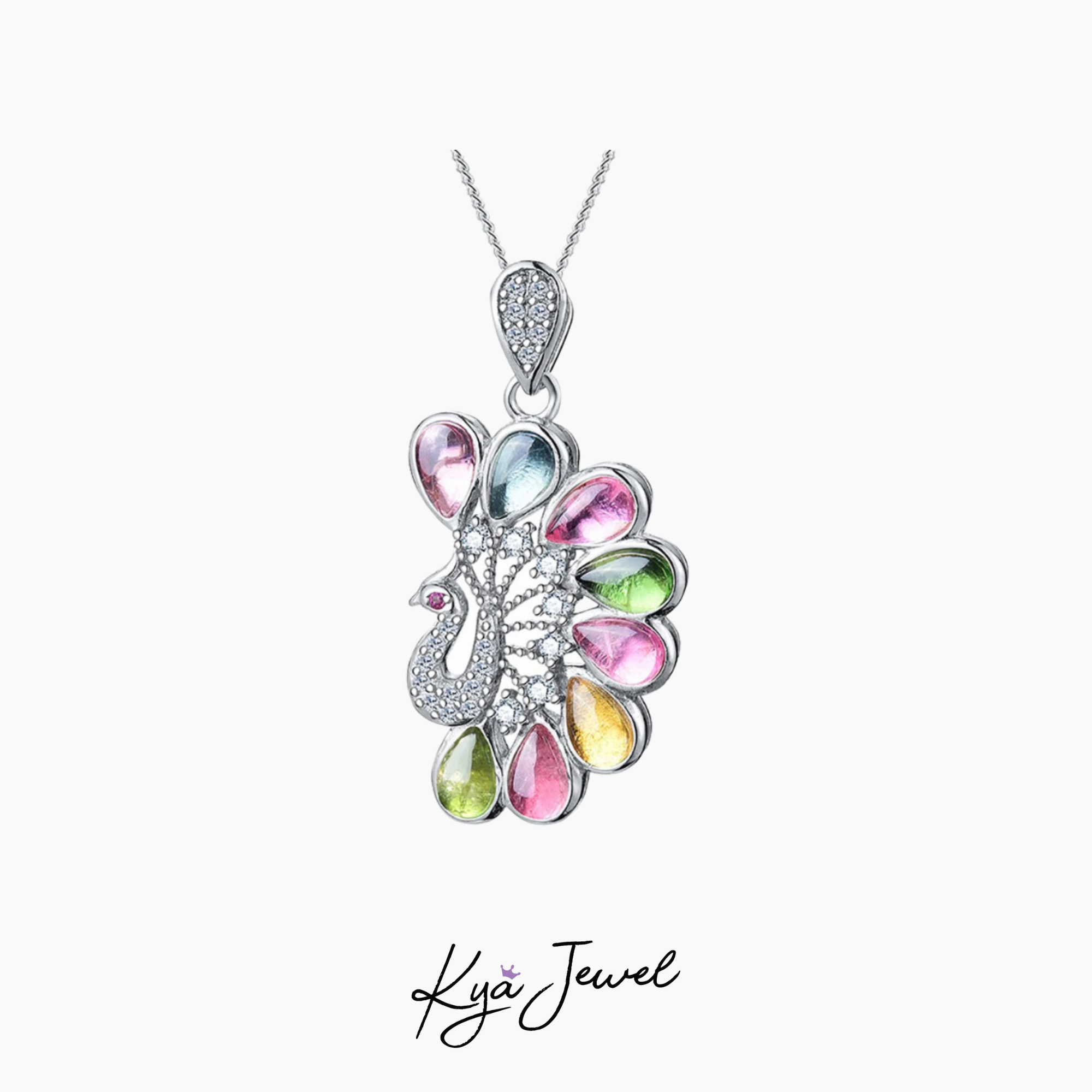 Dây chuyền nữ đẹp chim công đá Tourmaline sang trọng