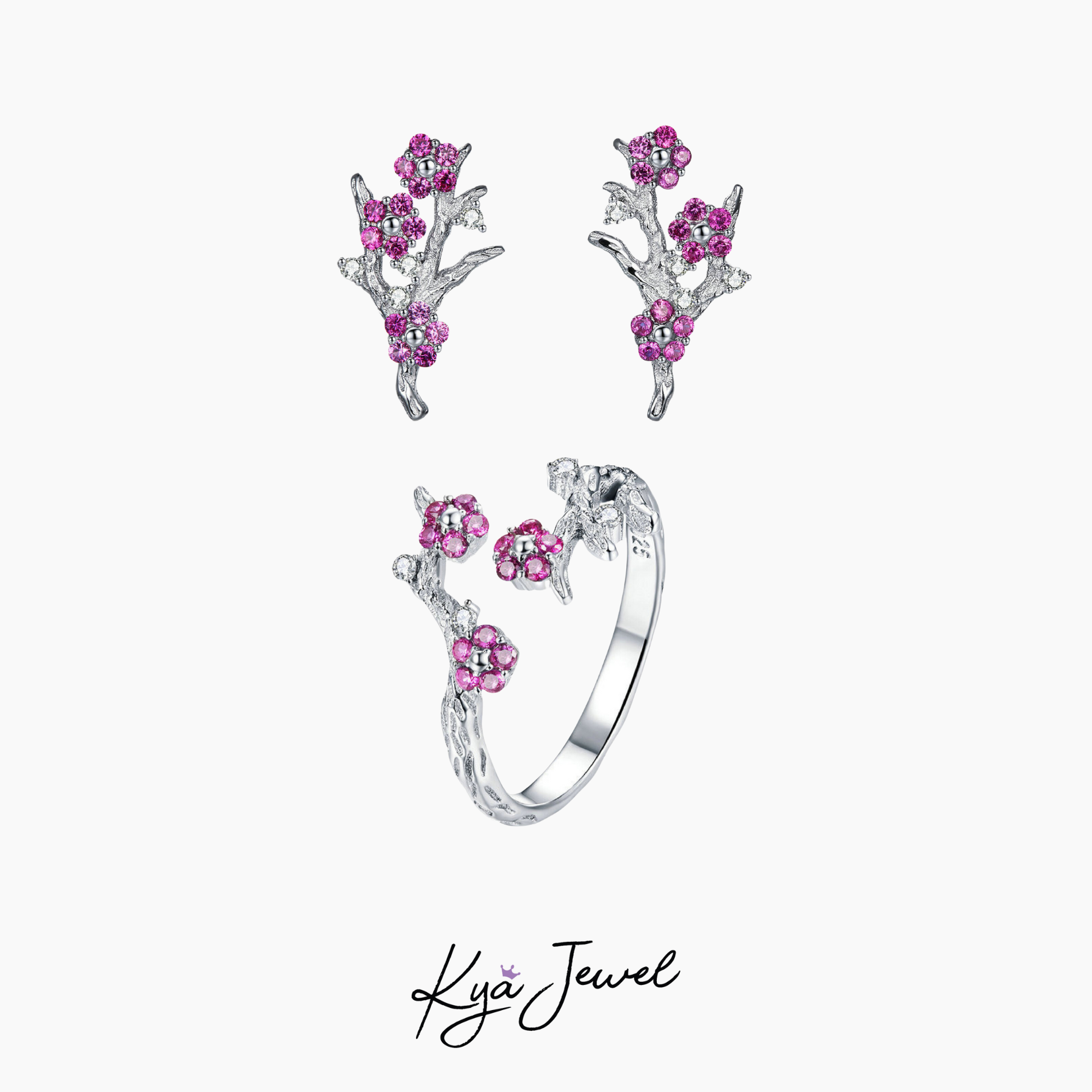 Bộ trang sức nữ Flower khảm đá CZ màu cao cấp