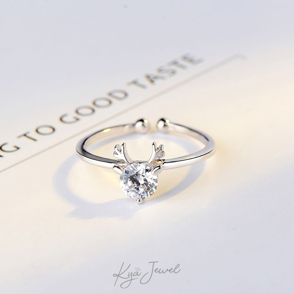 Nhẫn sừng hươu khảm đá zircon