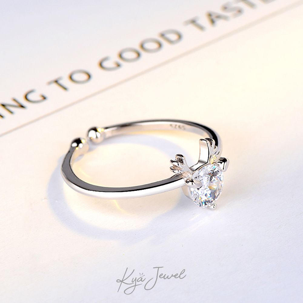 Nhẫn sừng hươu khảm đá zircon