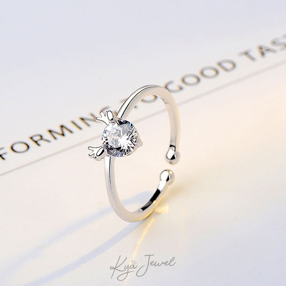 Nhẫn sừng hươu khảm đá zircon