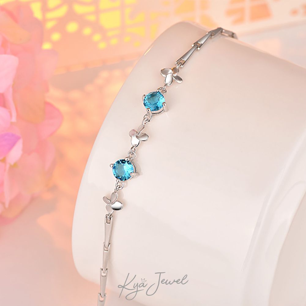 Lắc tay cỏ bốn lá khảm đá xanh biển