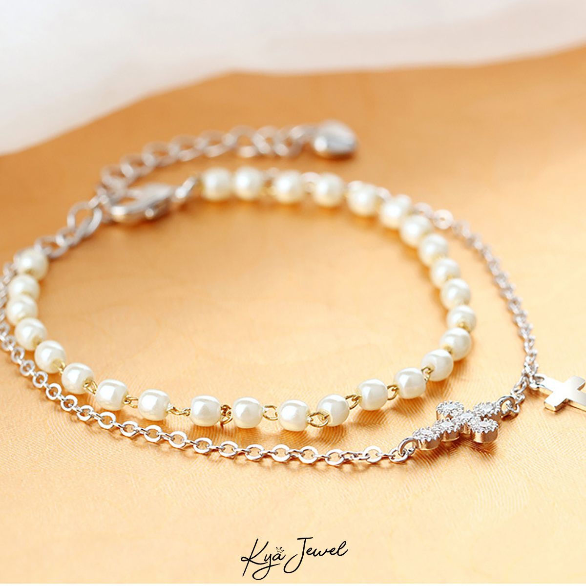 Lắc tay ngọc trai kèm vòng bạc thời trang
