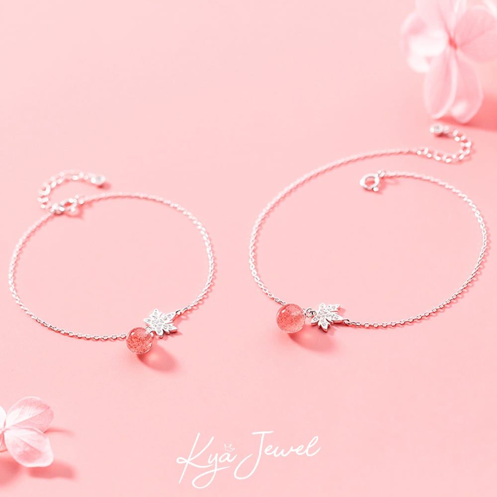 Lắc tay đá tròn và chiếc lá