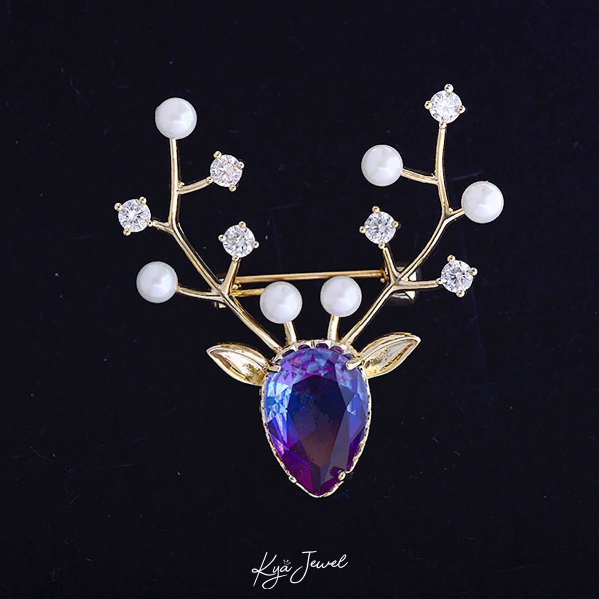 Cài áo sừng hươu đá tourmaline