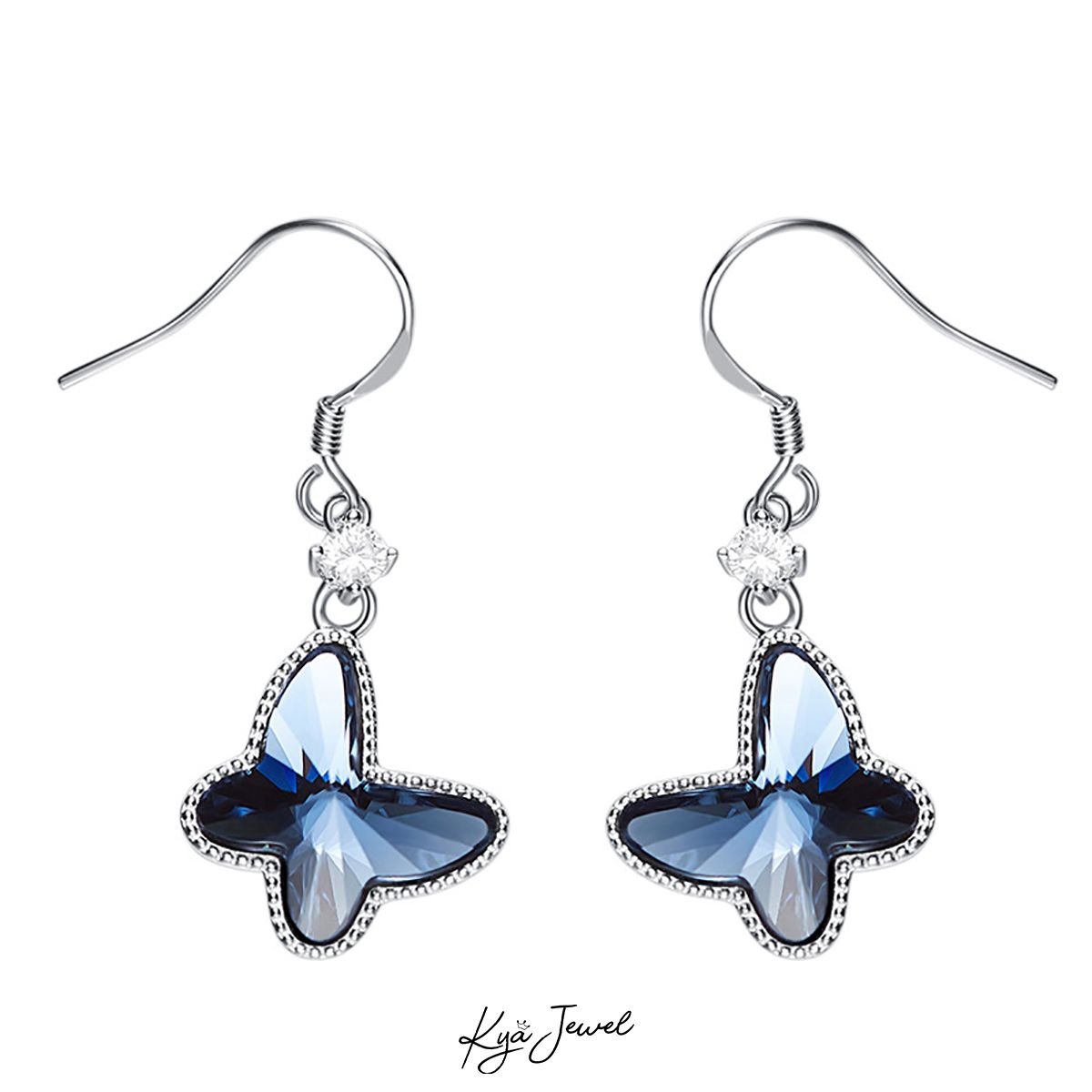 Hoa tai cánh bướm xanh dương đá Swarovski