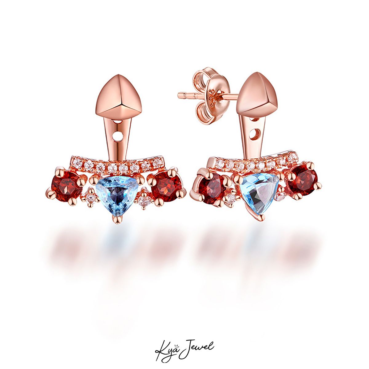 Hoa tai đá Topaz và hồng ngọc lựu sang trọng