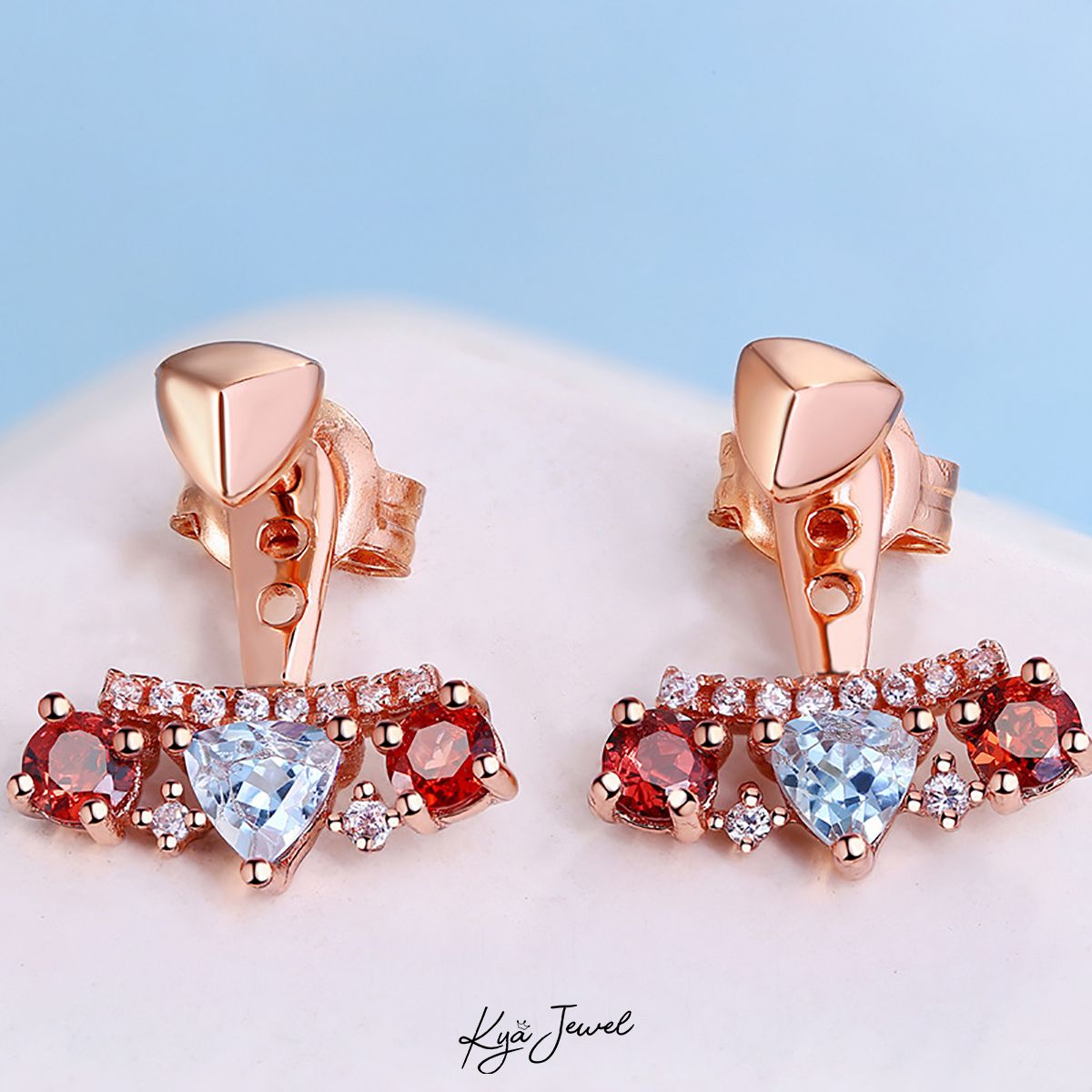 Hoa tai đá Topaz và hồng ngọc lựu sang trọng