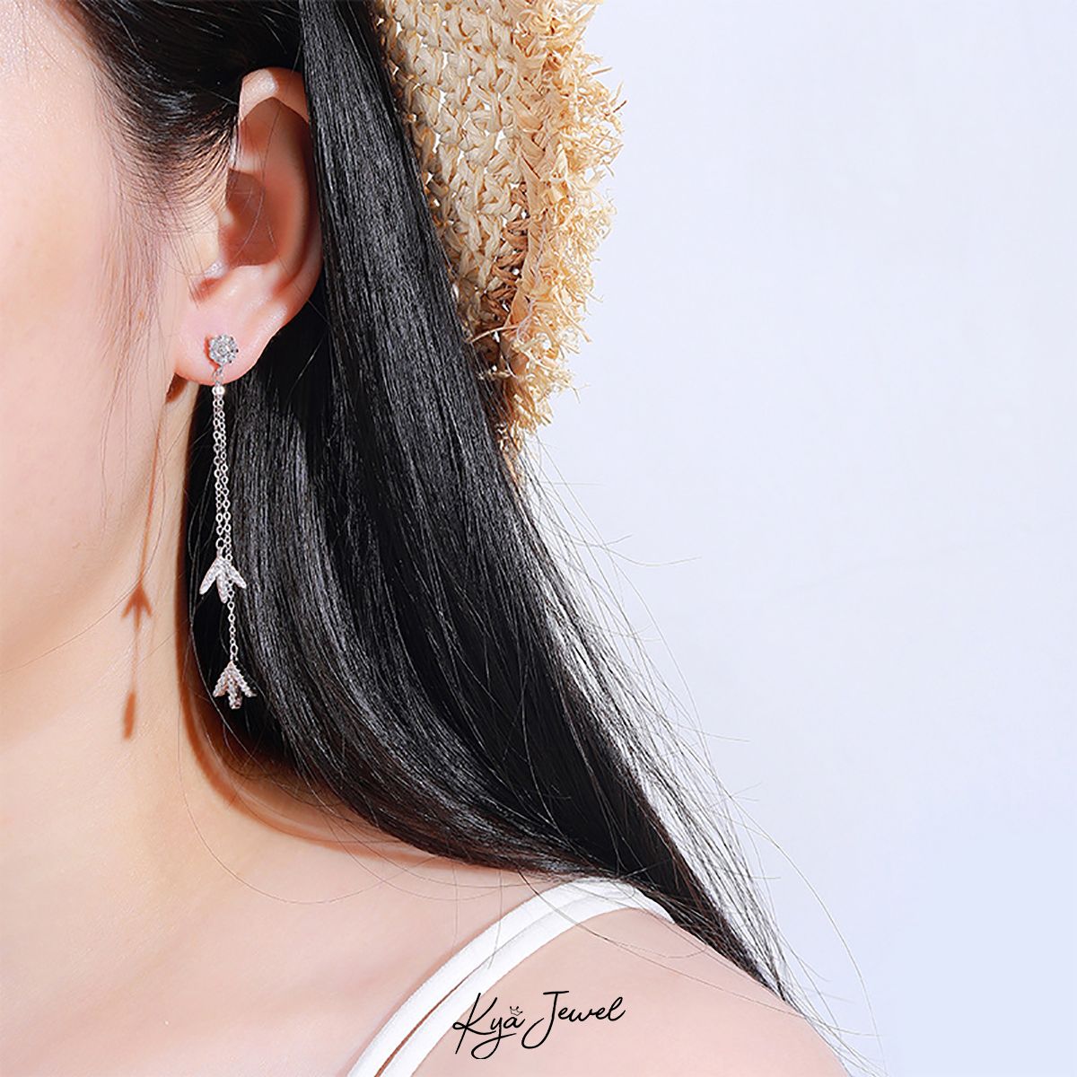 Hoa tai bạc dáng dài nữ tính