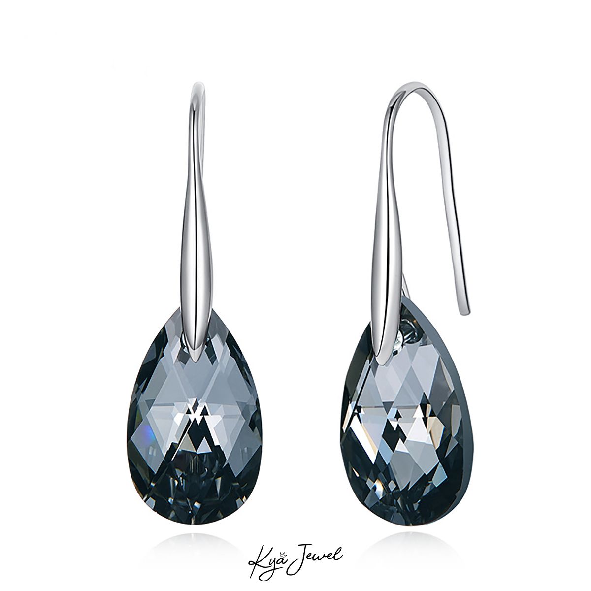 Hoa tai Swarovski đen dáng móc thời thượng