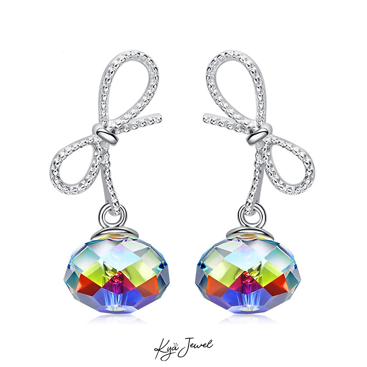 Hoa tai nơ và Swarovski trắng thanh lịch