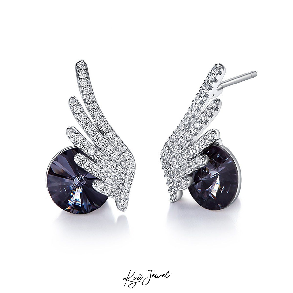 Hoa tai Swarovski tròn đôi cánh tự do