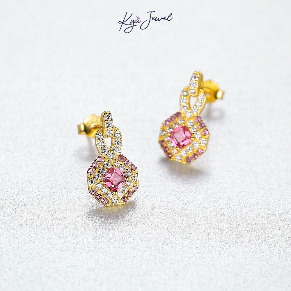 Hoa tai mặt đá cz hồng rực rỡ