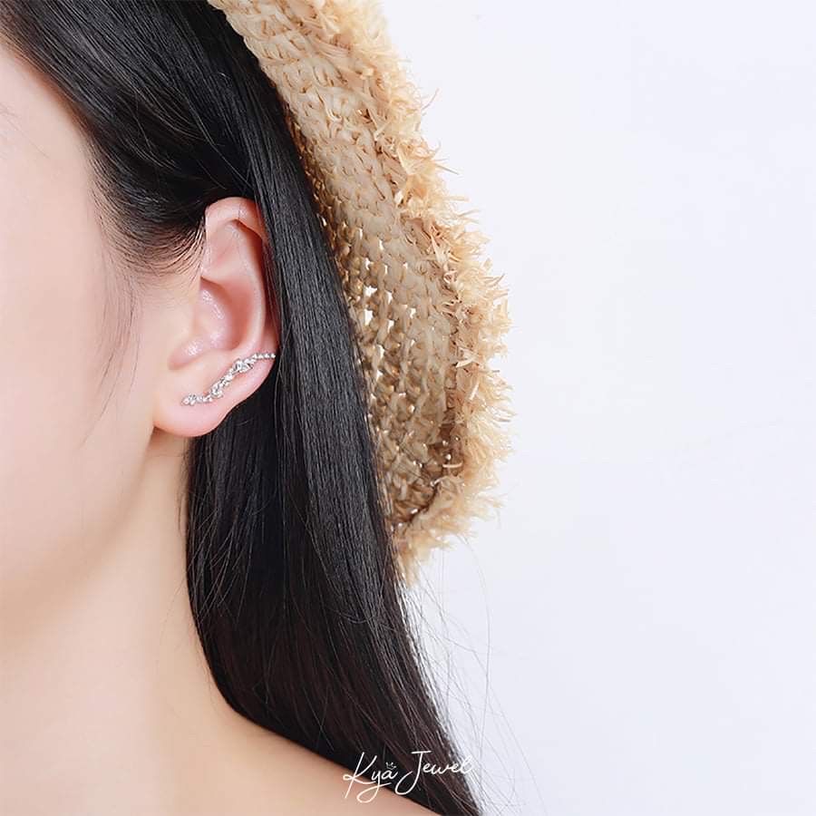 Khuyên tai bạc nữ dáng dài uốn lượn cá tính