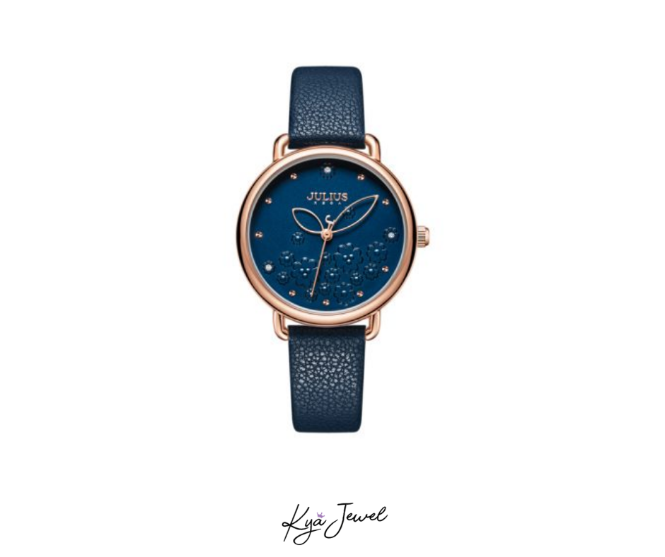 Đồng Hồ Nữ JA-1239D Julius Hàn Quốc Dây Da (Màu Xanh)