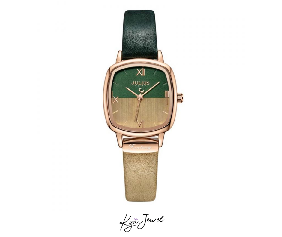 Đồng Hồ Nữ JA-1240D Julius Hàn Quốc Dây Da (Xanh Lá)