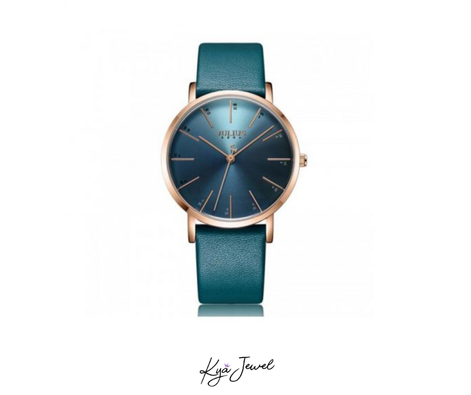 Đồng Hồ Nữ JA-1161D Julius Hàn Quốc Dây Da (Xanh)