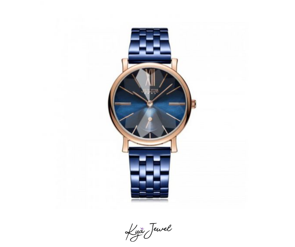 Đồng Hồ Nữ JA-1144D Julius Hàn Quốc dây thép (Xanh)