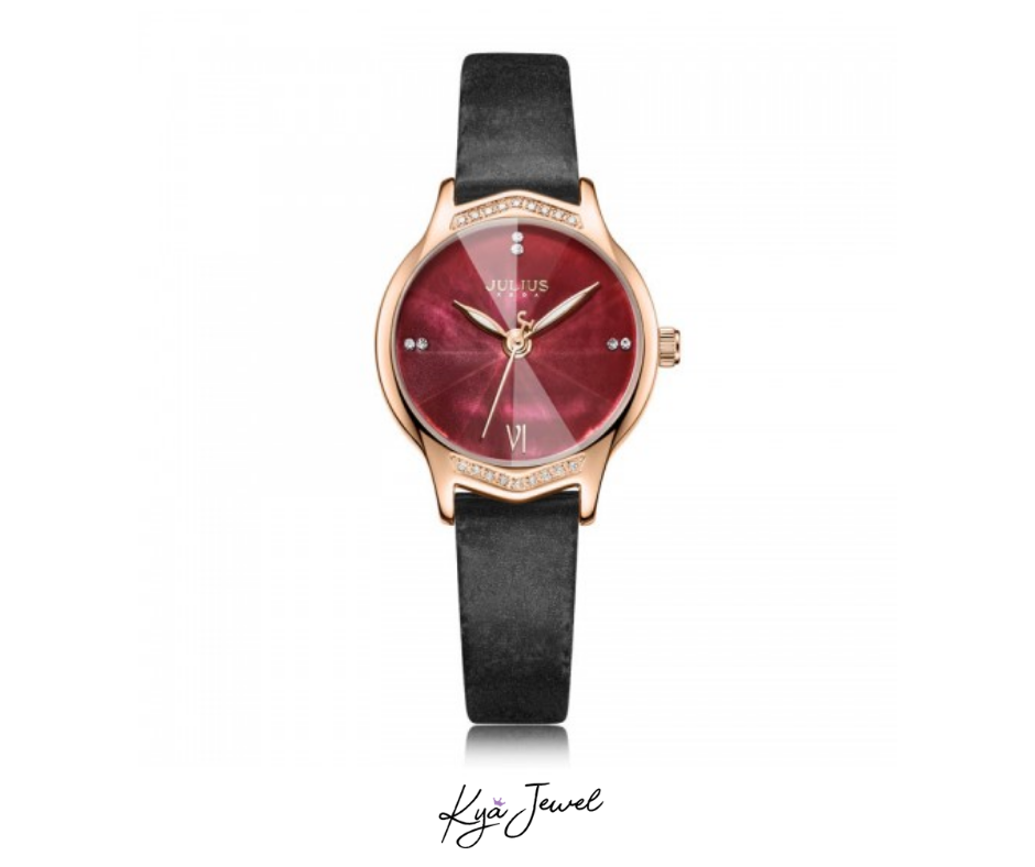 Đồng Hồ Nữ JA-1155E Julius Hàn Quốc Dây Da (Đen)