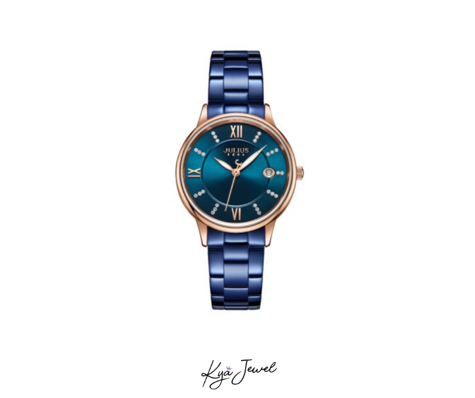 Đồng Hồ Nữ Julius JA-1218C Hàn Quốc Dây Thép (Xanh)