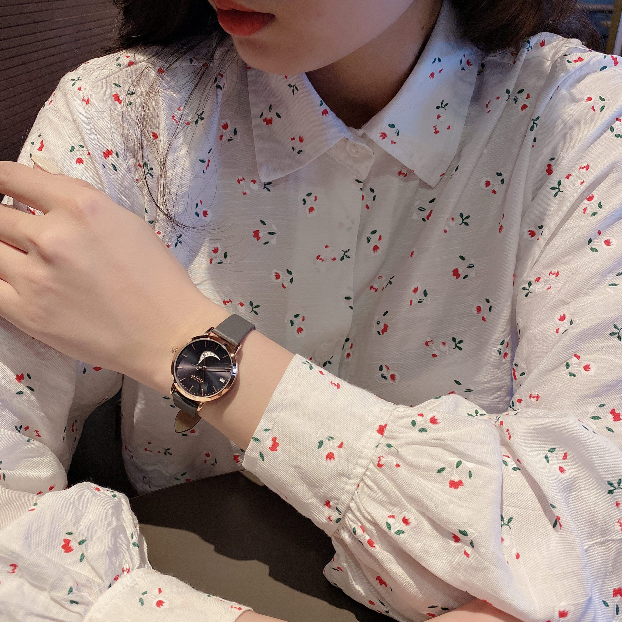 Đồng Hồ Nữ JA-1076E Julius Hàn Quốc Dây Da (Xám)