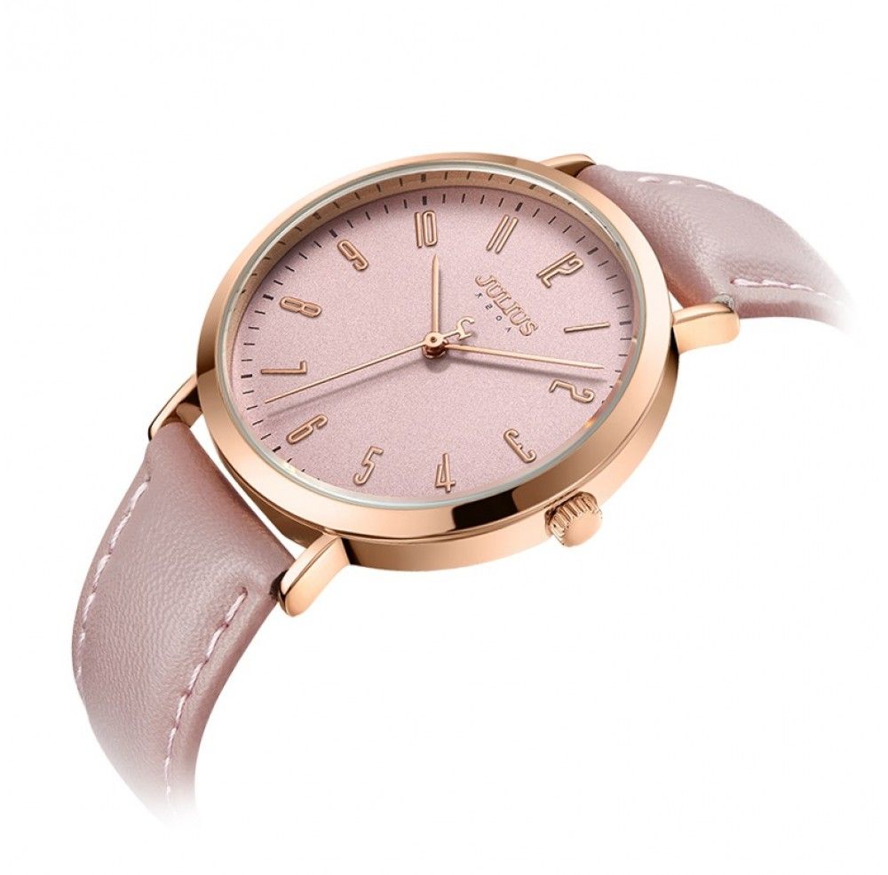 Đồng Hồ Nữ JA-1017D Julius Hàn Quốc dây da (Hồng)