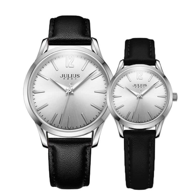 Đồng hồ cặp Julius JA-983 dây da (mặt trắng)