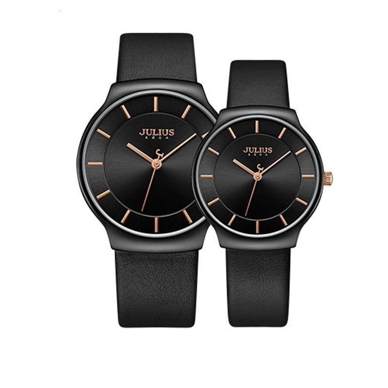 Đồng hồ cặp Julius JA1156 dây da đen