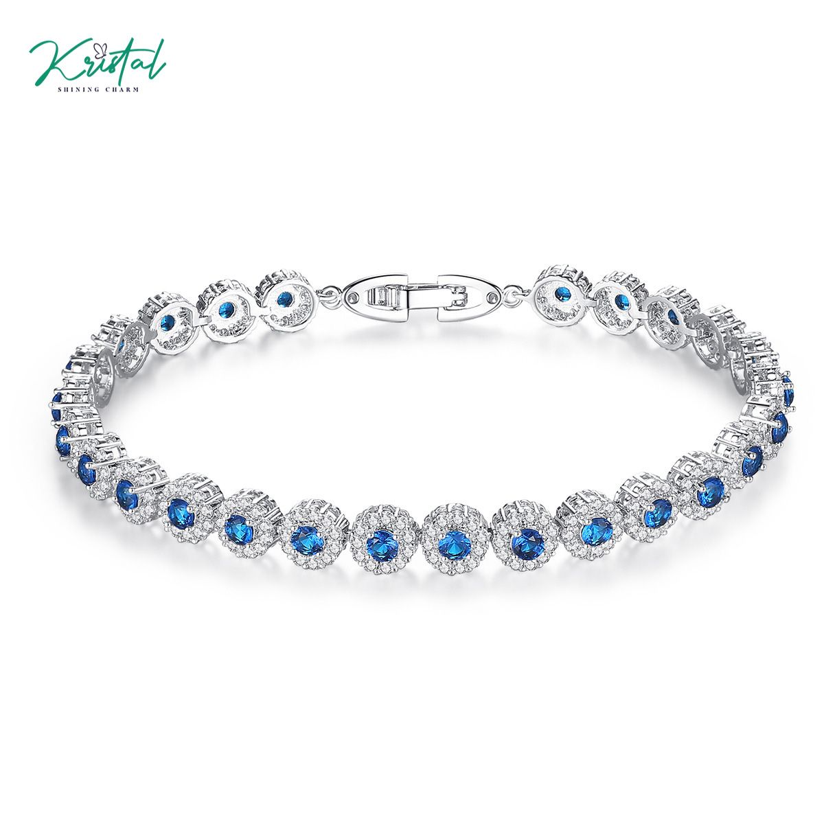 Lắc tay khảm đá cz xanh dương nổi bật