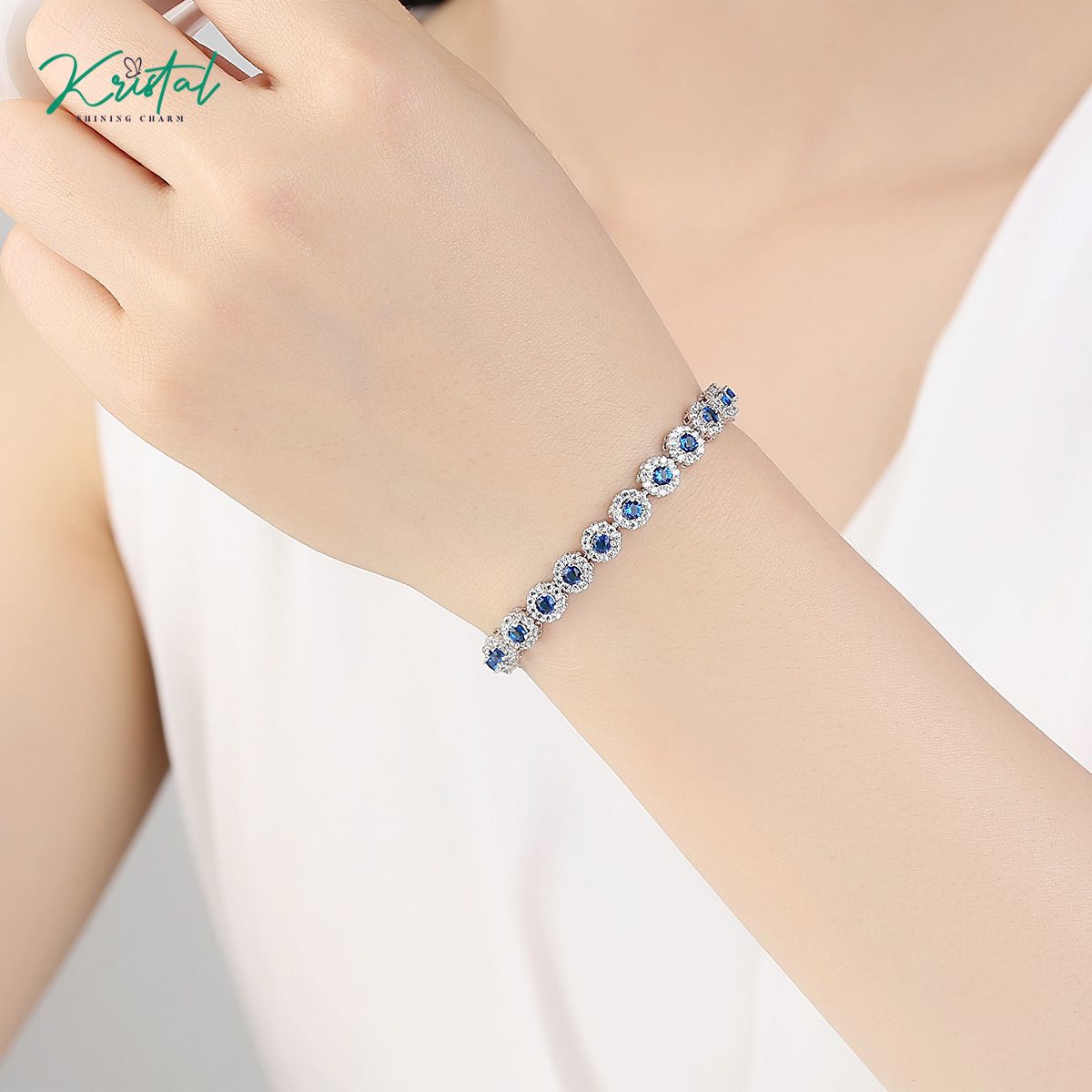 Lắc tay khảm đá cz xanh dương nổi bật
