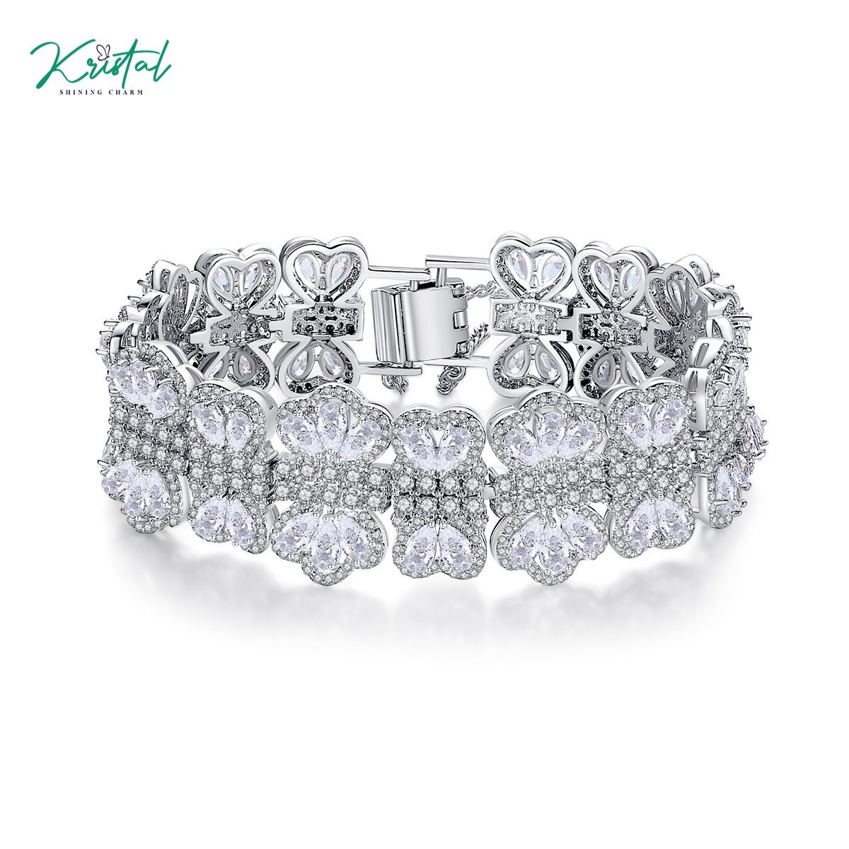 Lắc tay cánh bướm đá cz trắng thời thượng