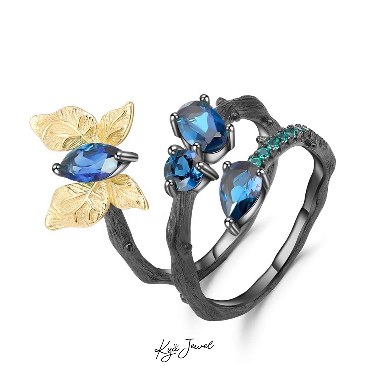 Nhẫn bướm đá Topaz xanh dương đậm