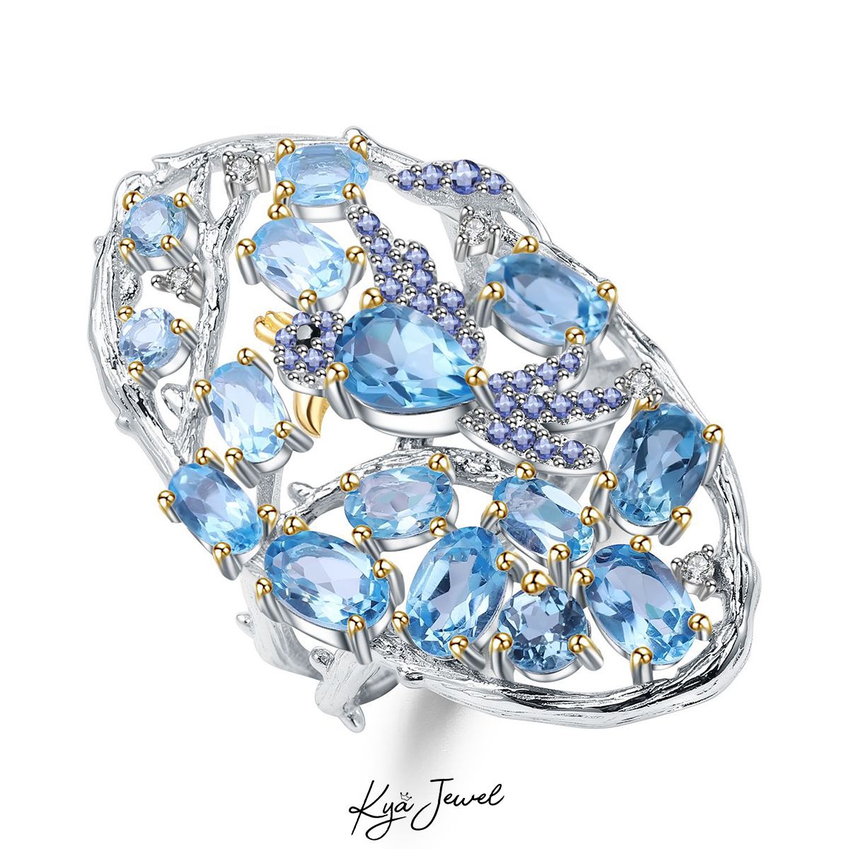 Nhẫn mặt đá Topaz xanh nước