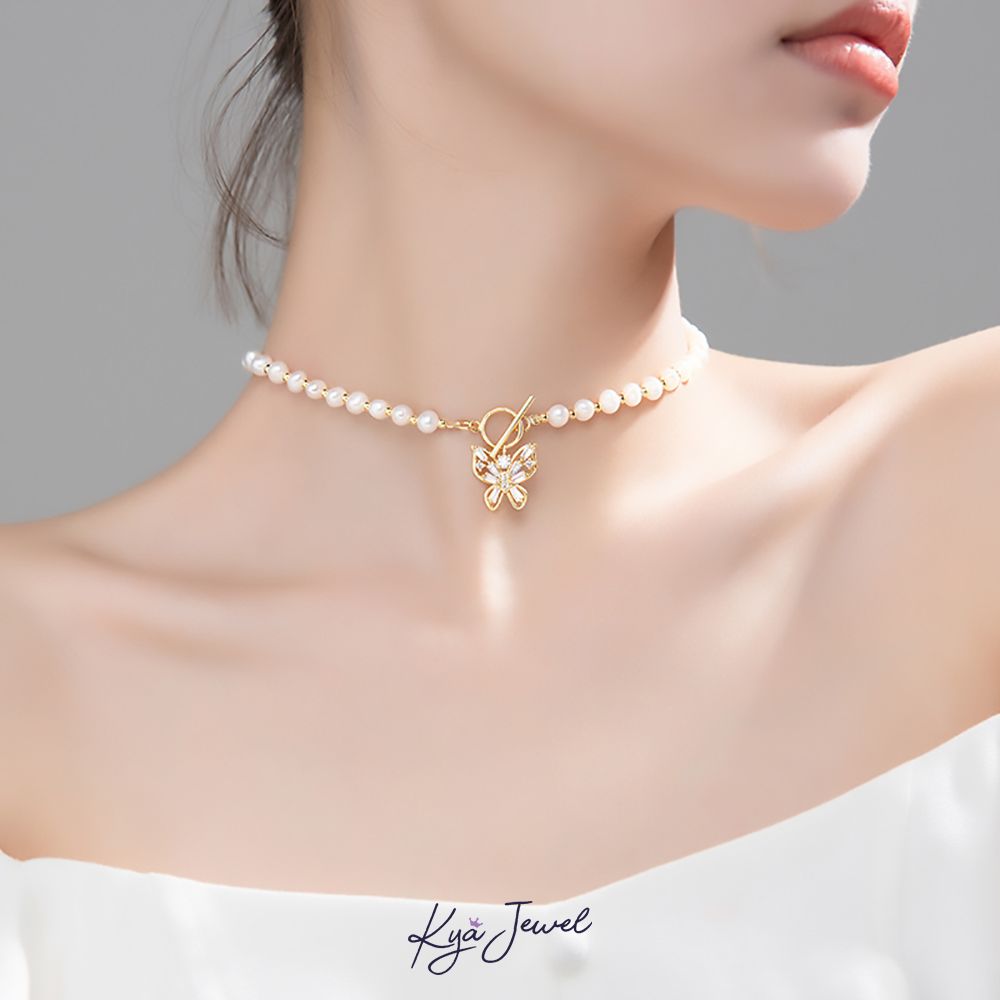 Dây chuyền ngọc trai mặt bướm ngọt ngào