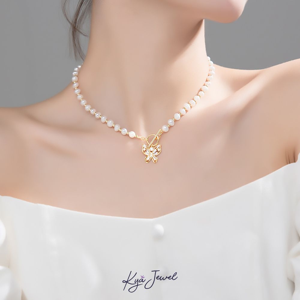 Dây chuyền ngọc trai mặt bướm ngọt ngào