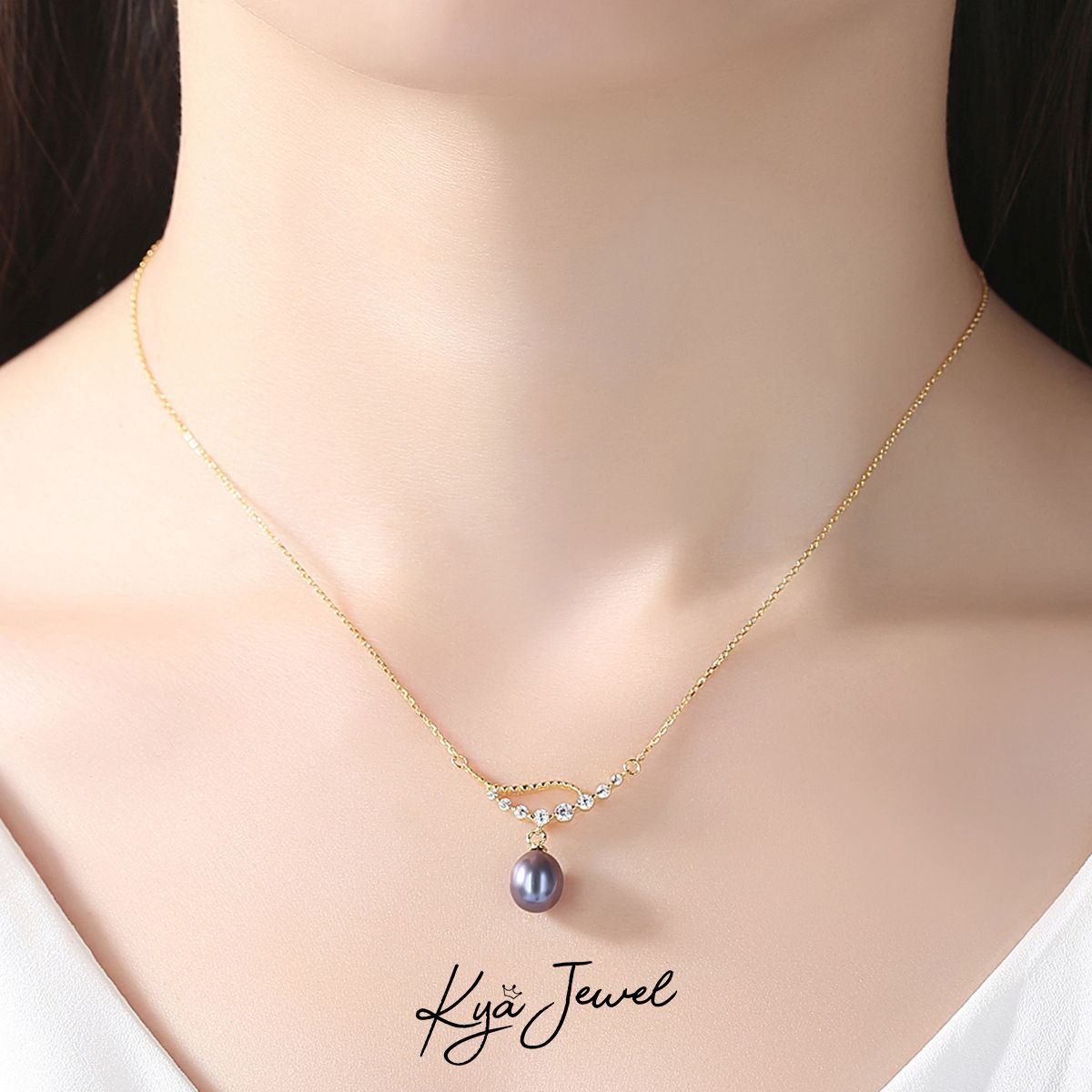 Dây chuyền ngọc trai tự nhiên tím và chuỗi đá cách điệu