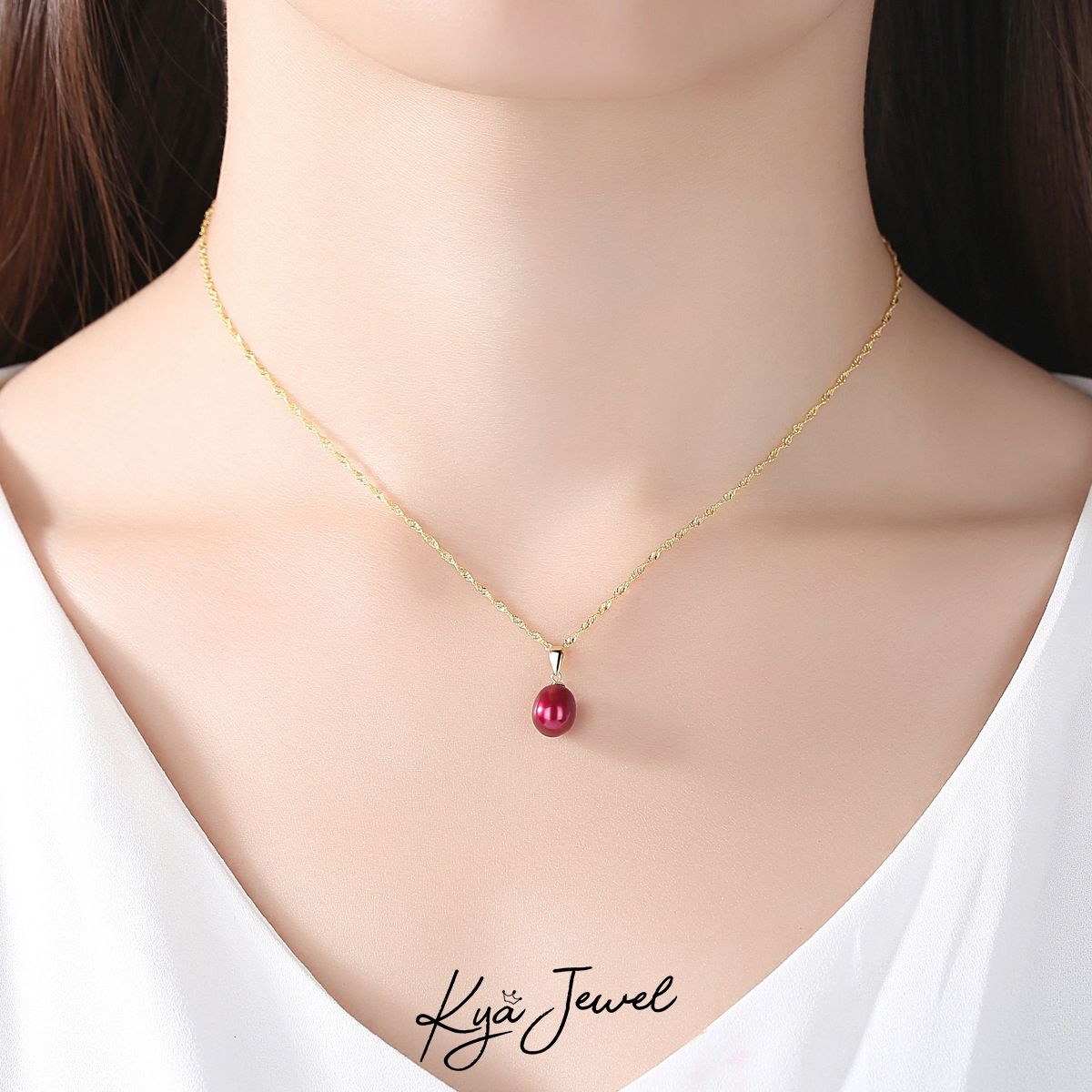 Dây chuyền mạ vàng mặt ngọc trai tự nhiên đỏ